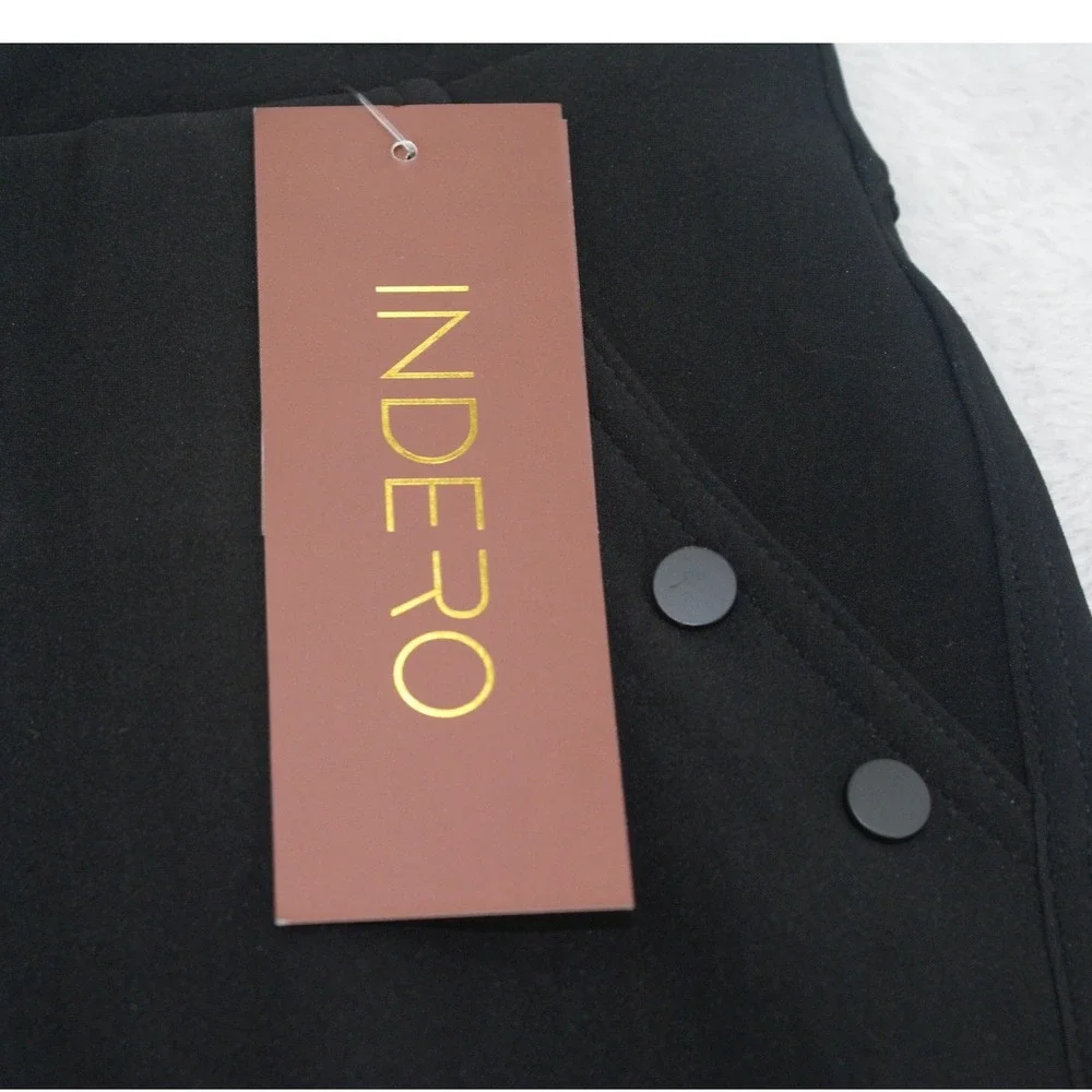 Indero Scuba Knit Black Stretch Pants Mens S/M Elastic Waist Button Accent